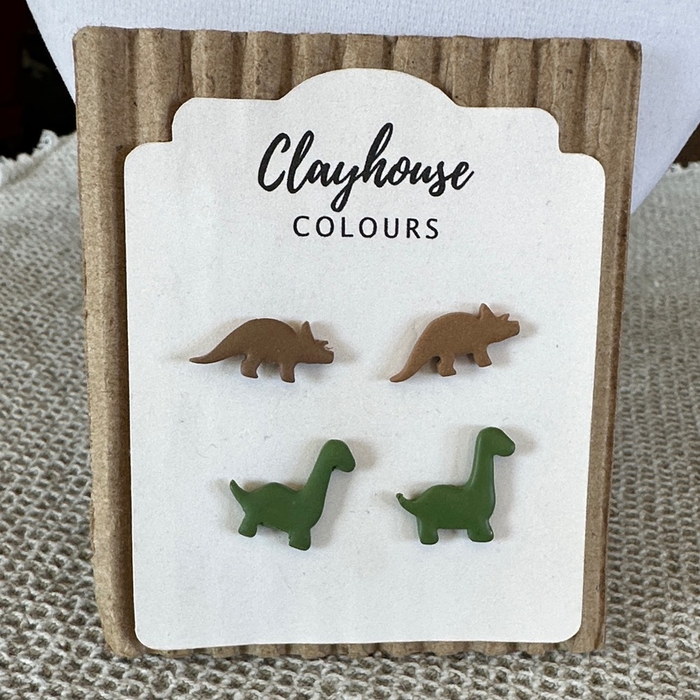 Dinosaur Earrings Set - Green and Brown